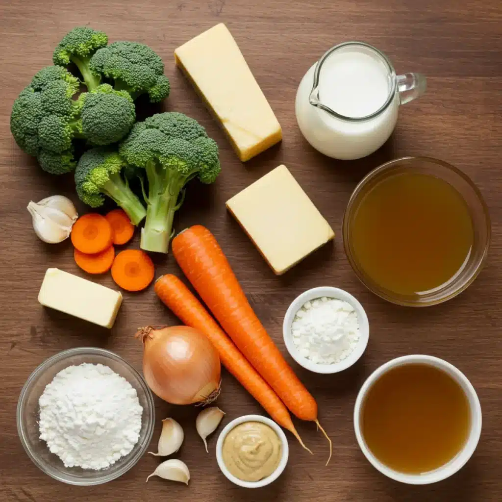 Fresh ingredients for Gordon Ramsay Broccoli Cheddar Soup