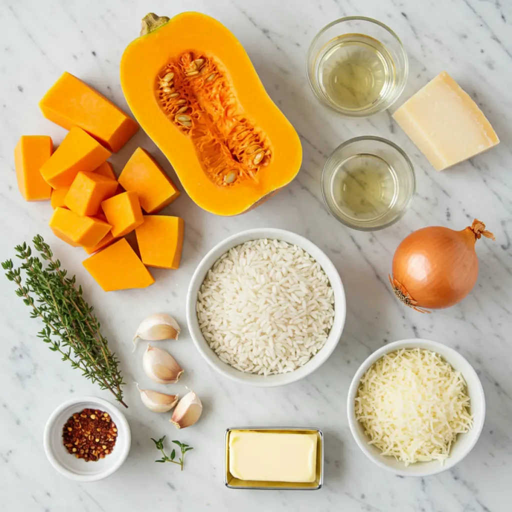 Gordon Ramsay Butternut Squash Risotto ingredients on kitchen counter