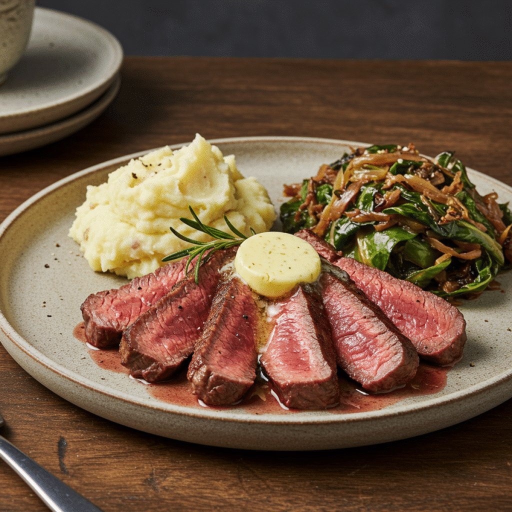 Sliced Gordon Ramsay Air Fryer Steak with sides