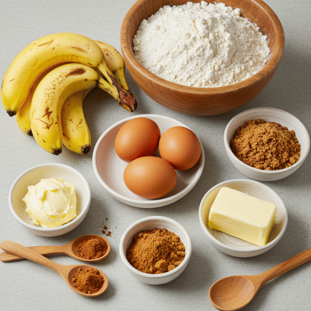 Gordon Ramsay banana bread ingredients flat lay