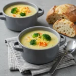 Gordon Ramsay Broccoli Cheddar Soup served with rustic bread