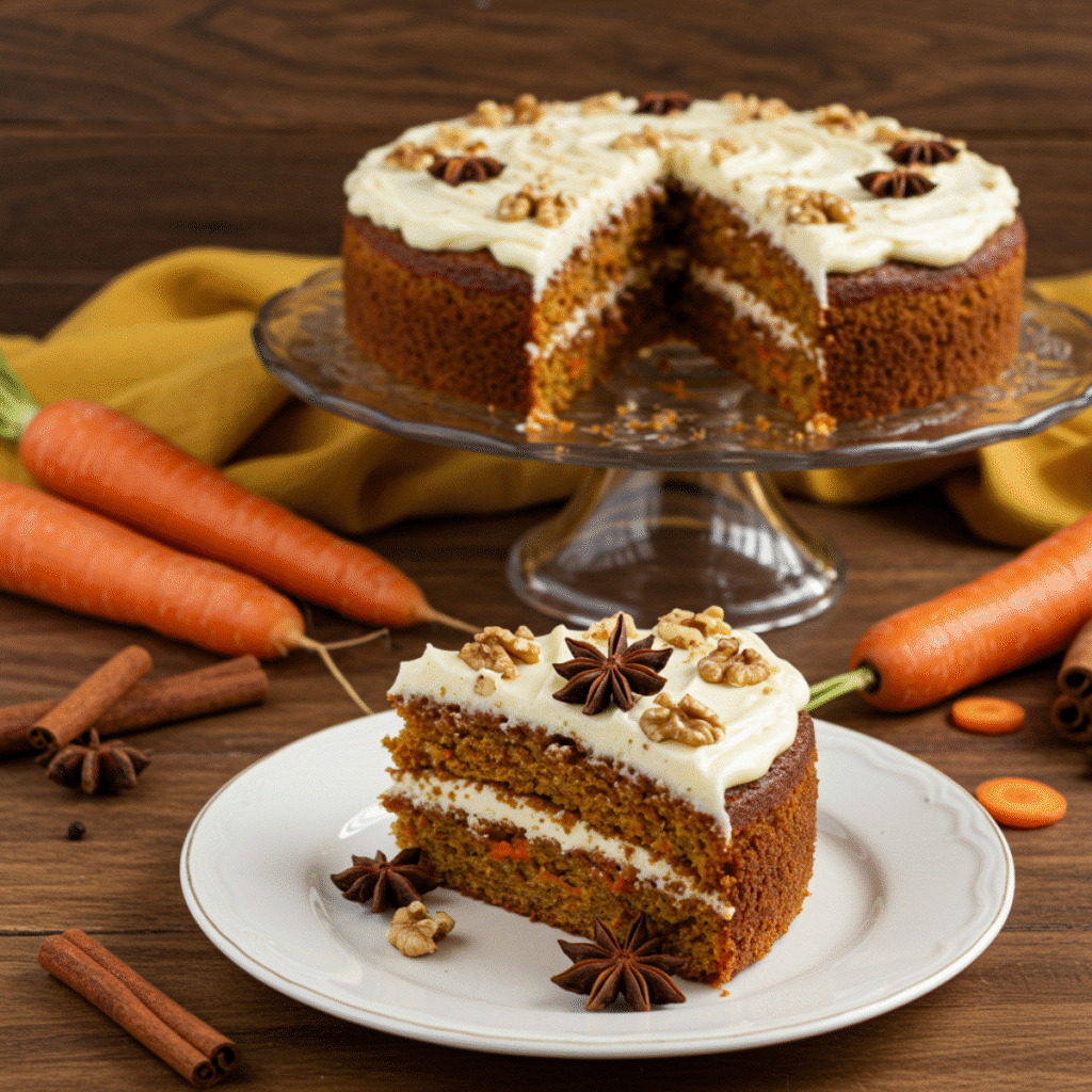 Slice of Gordon Ramsay Carrot Cake served on a white plate
