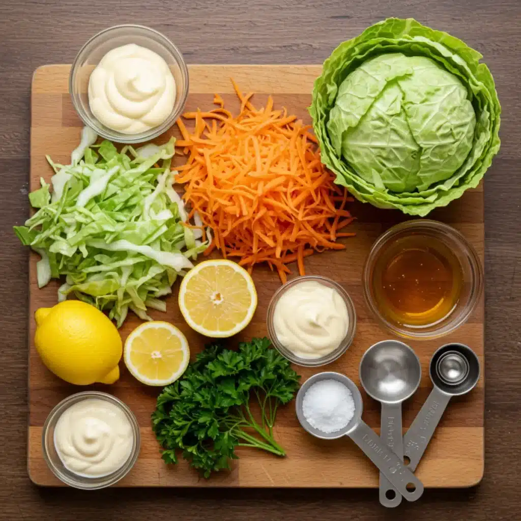 Ingredients for Gordon Ramsay coleslaw recipe laid out
