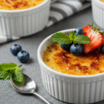 Gordon Ramsay Crème Brûlée topped with strawberries, blueberries, and mint