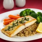 gordon ramsay halibut recipe featured image with rice and vegetables