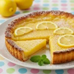 Gordon Ramsay lemon tart recipe with powdered sugar and lemon wedges