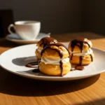 Gordon Ramsay Profiteroles on dessert plate