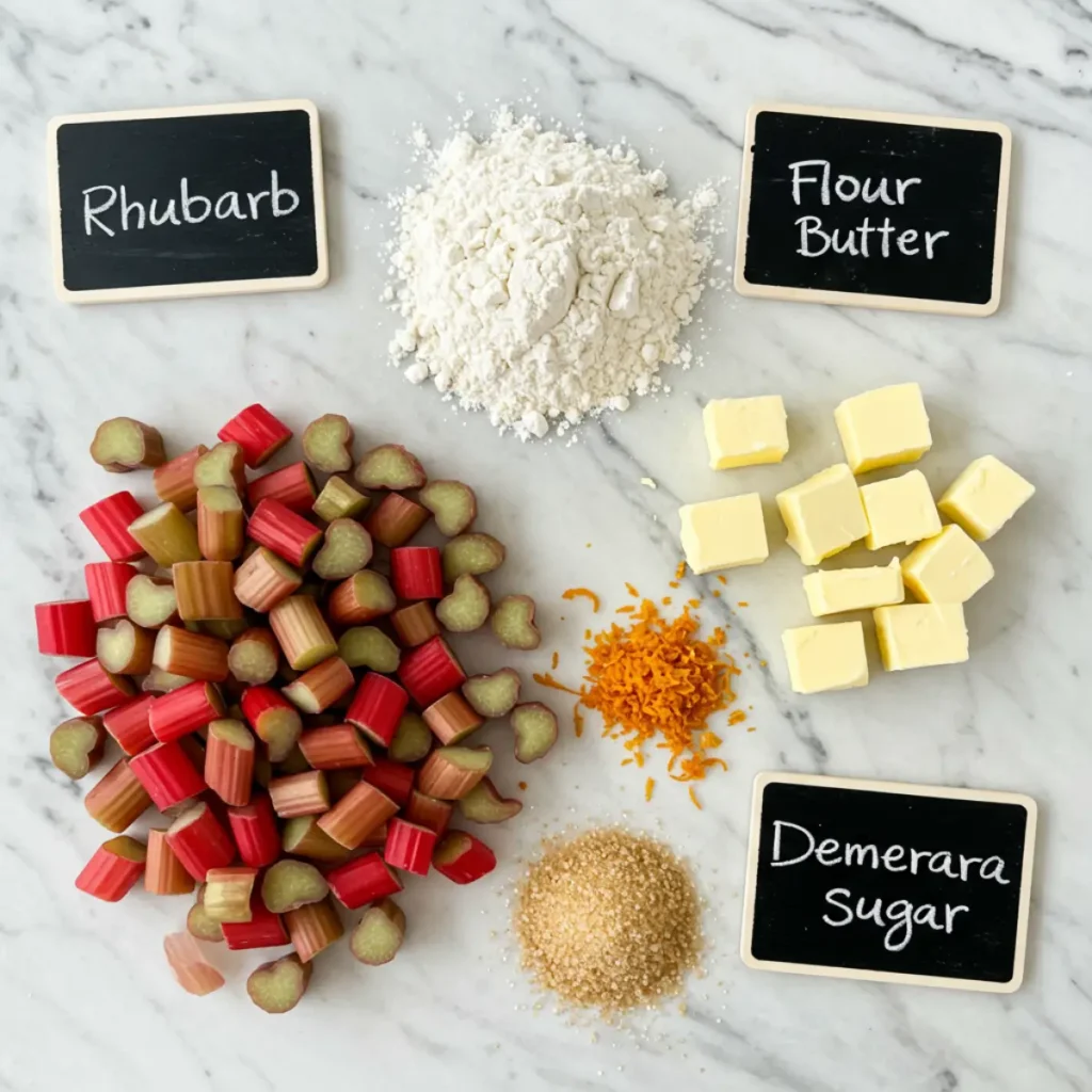 Gordon Ramsay Rhubarb Crumble ingredients laid out