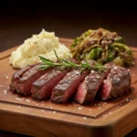 Served Gordon Ramsay ribeye steak with sides