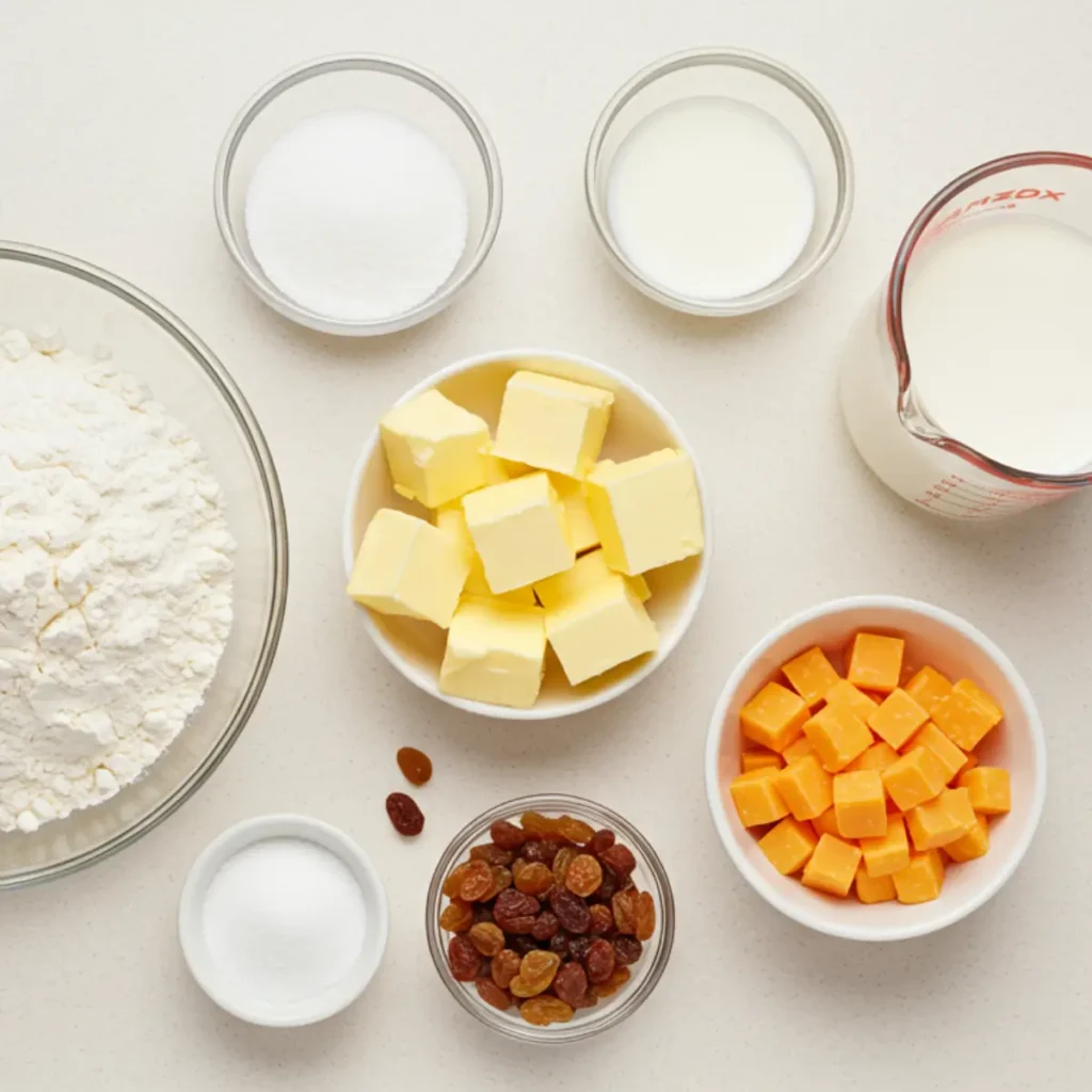 Ingredients for Gordon Ramsay Scones laid out