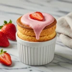 Gordon Ramsay Strawberry Soufflé in ramekin with strawberry topping