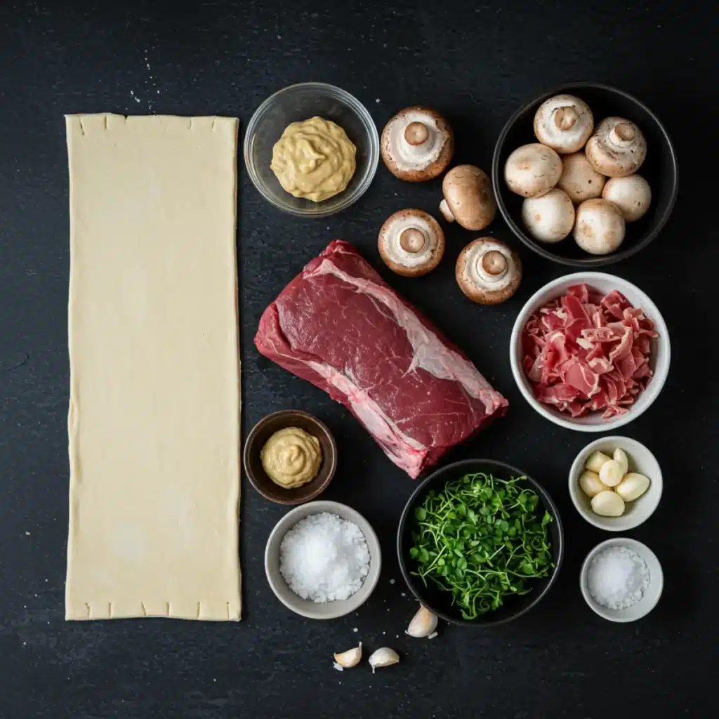 Ingredients for Gordon Ramsay Venison Wellington on counter
