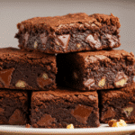 Gordon Ramsay White Chocolate Brownies stacked with melted chocolate and nuts