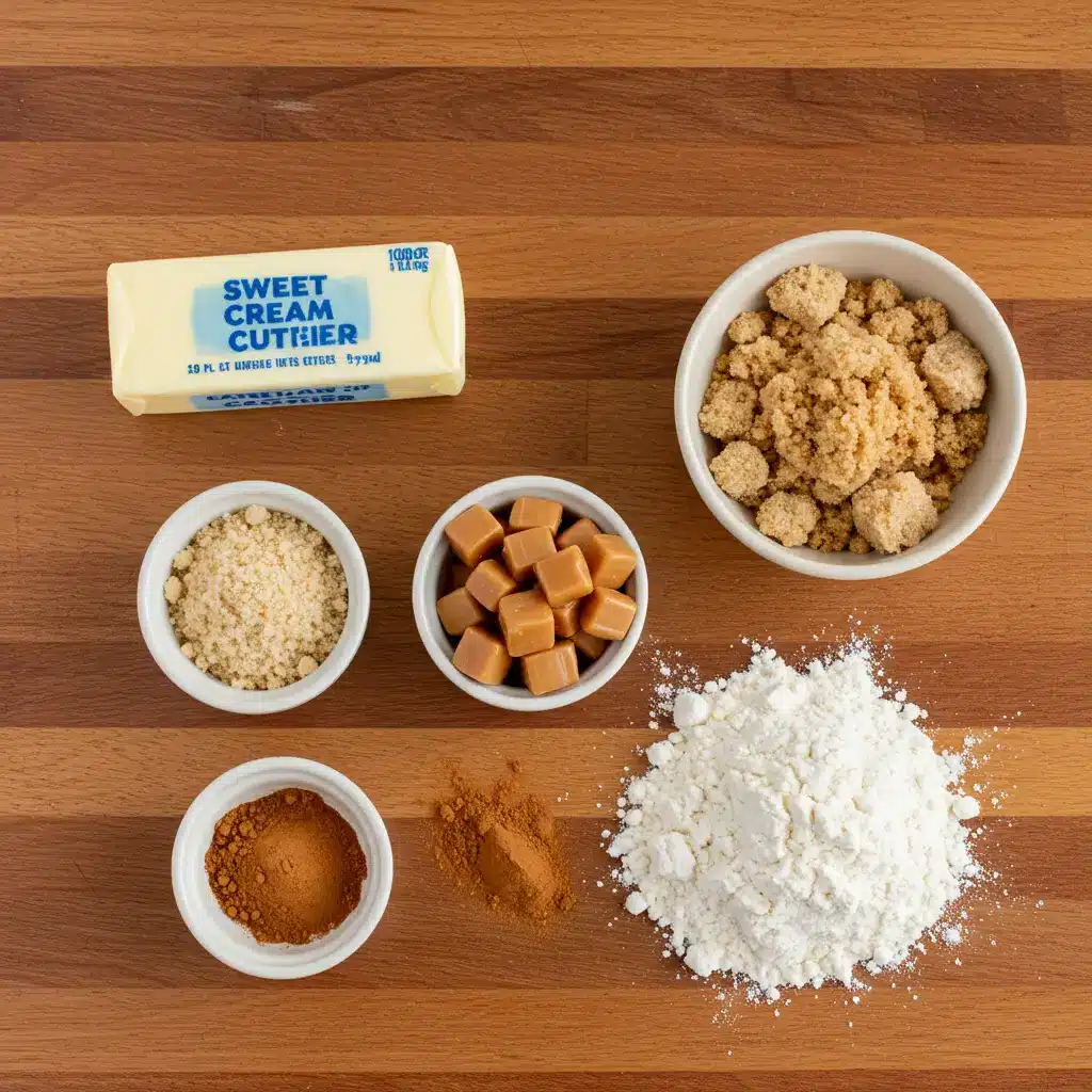 Caramel Apple Cider Cookies ingredients flat lay