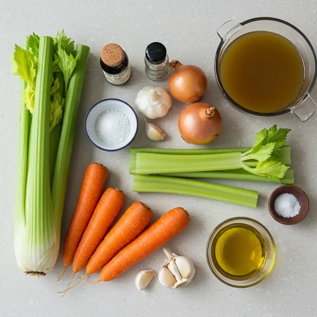 Carrot and celery soup ingredients laid out