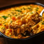 Cheesy Hamburger Rice Casserole Recipe fresh from oven