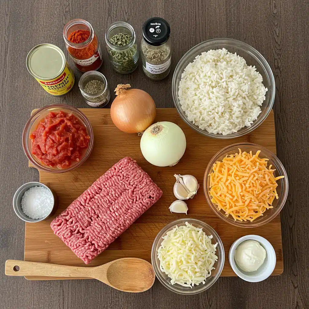 Cheesy Hamburger Rice Casserole Recipe ingredients