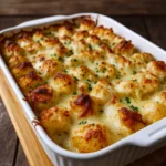 Chicken Alfredo Tater Tot Casserole baked golden
