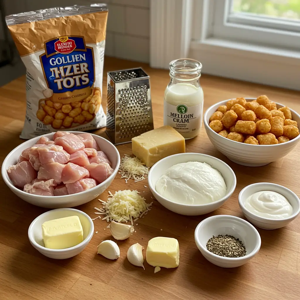 Chicken Alfredo Tater Tot Casserole ingredients
