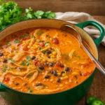 Chicken Enchilada Soup in rustic bowl