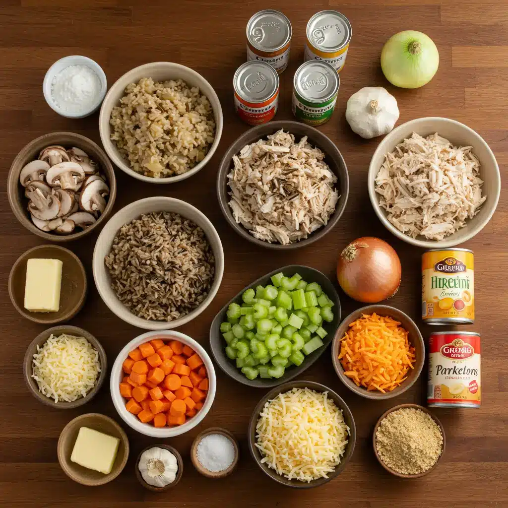 Chicken Wild Rice Casserole ingredients laid out