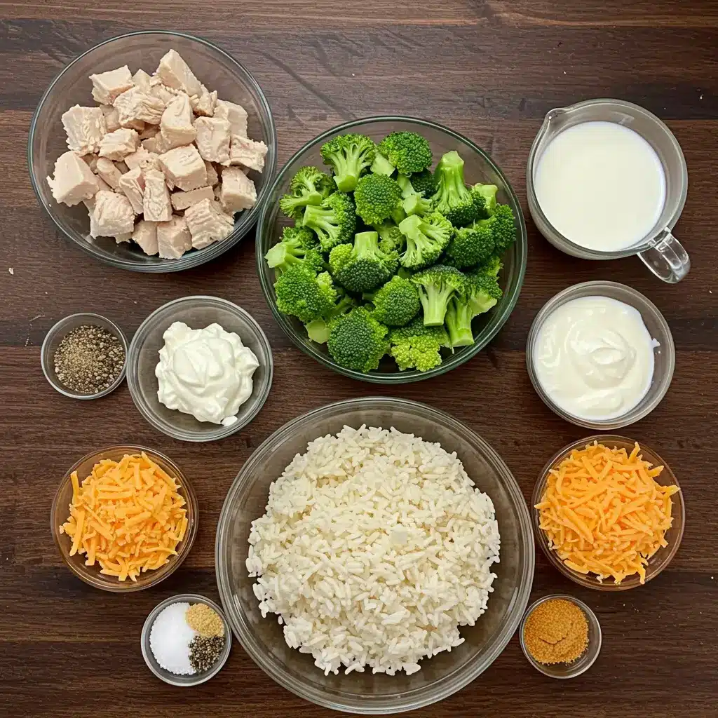 Creamy Chicken Broccoli Rice Cheese Casserole ingredients