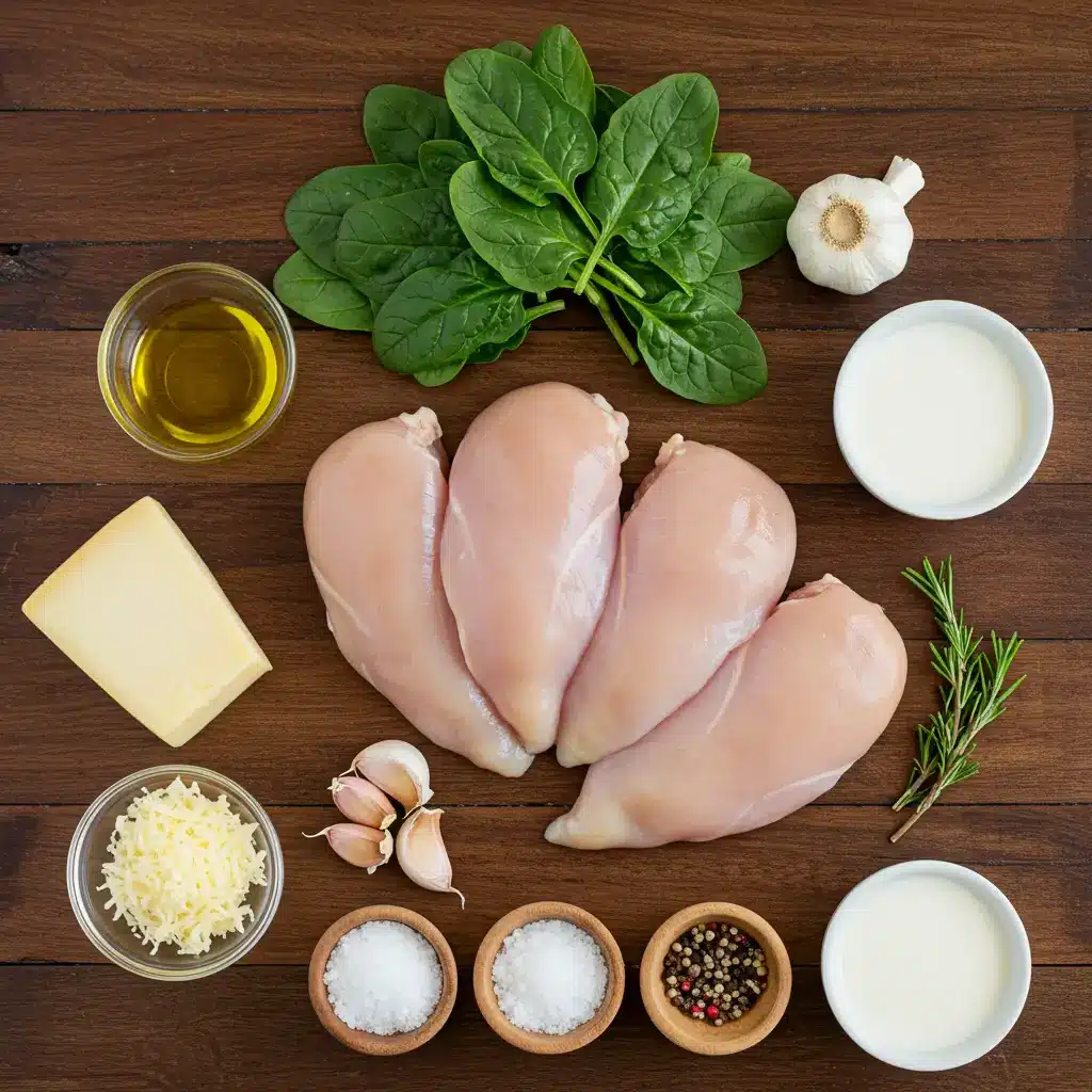 Chicken Florentine served on pasta with wine
