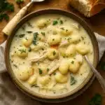 Creamy Chicken Gnocchi Soup in a rustic bowl