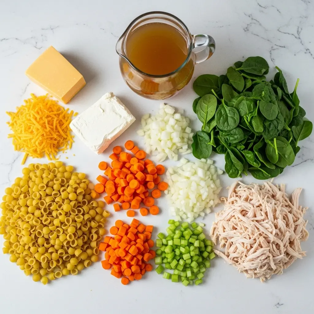 Ingredients for Creamy Chicken Pasta Soup