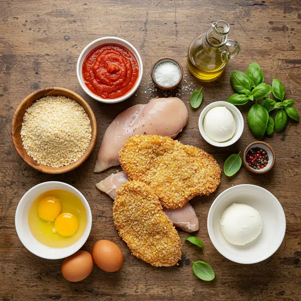 Crispy Baked Chicken Parmesan ingredients laid out