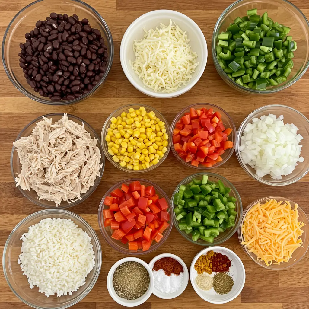 Easy Chicken Burrito Casserole ingredients