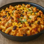 Fall Chili Chicken Mac Skillet in cast-iron pan