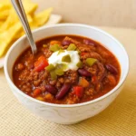 First Place Chili Recipe in Bowl with Garnishes