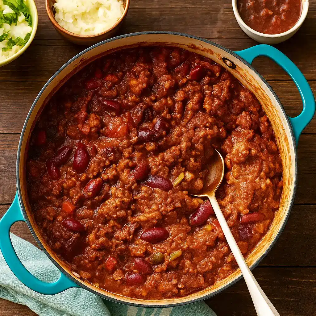 Homemade Chili in Dutch Oven with Ladle