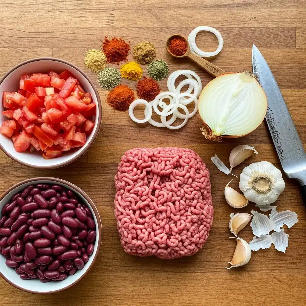 Homemade Chili Recipe Ingredients Flat Lay