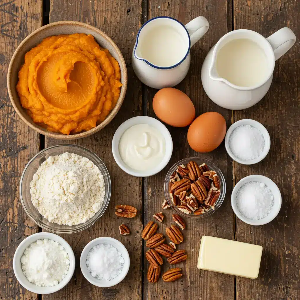 Ingredients for Keto Pumpkin Crisp laid out on table