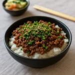 Korean Ground Beef Bowl with rice and toppings