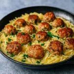 Lemon Chicken Ricotta Meatballs with Garlic Orzo Dinner