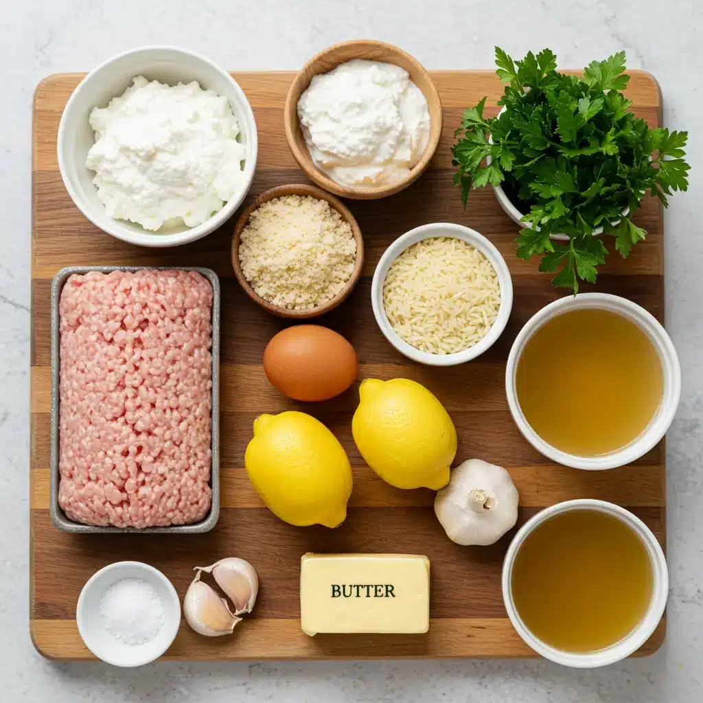 Ingredients for Lemon Chicken Ricotta Meatballs with Garlic Orzo
