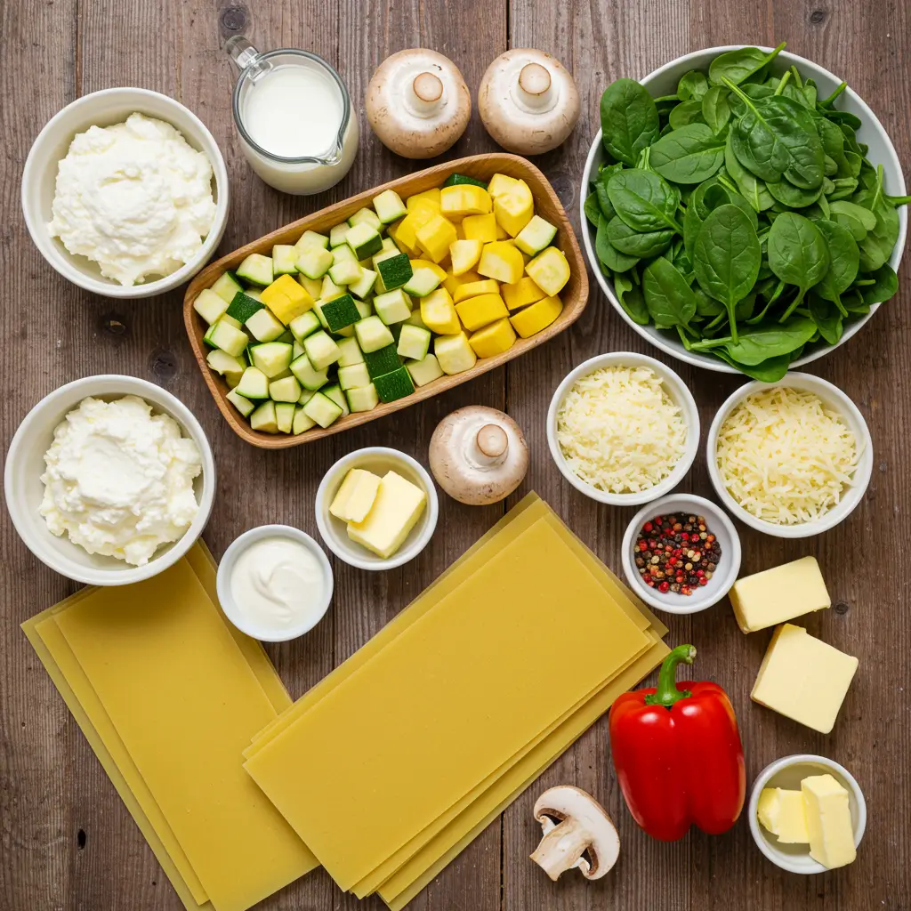 Ingredients for Loaded Veggie White Lasagna recipe