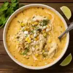 Mexican Street Corn Soup in bowl with garnishes