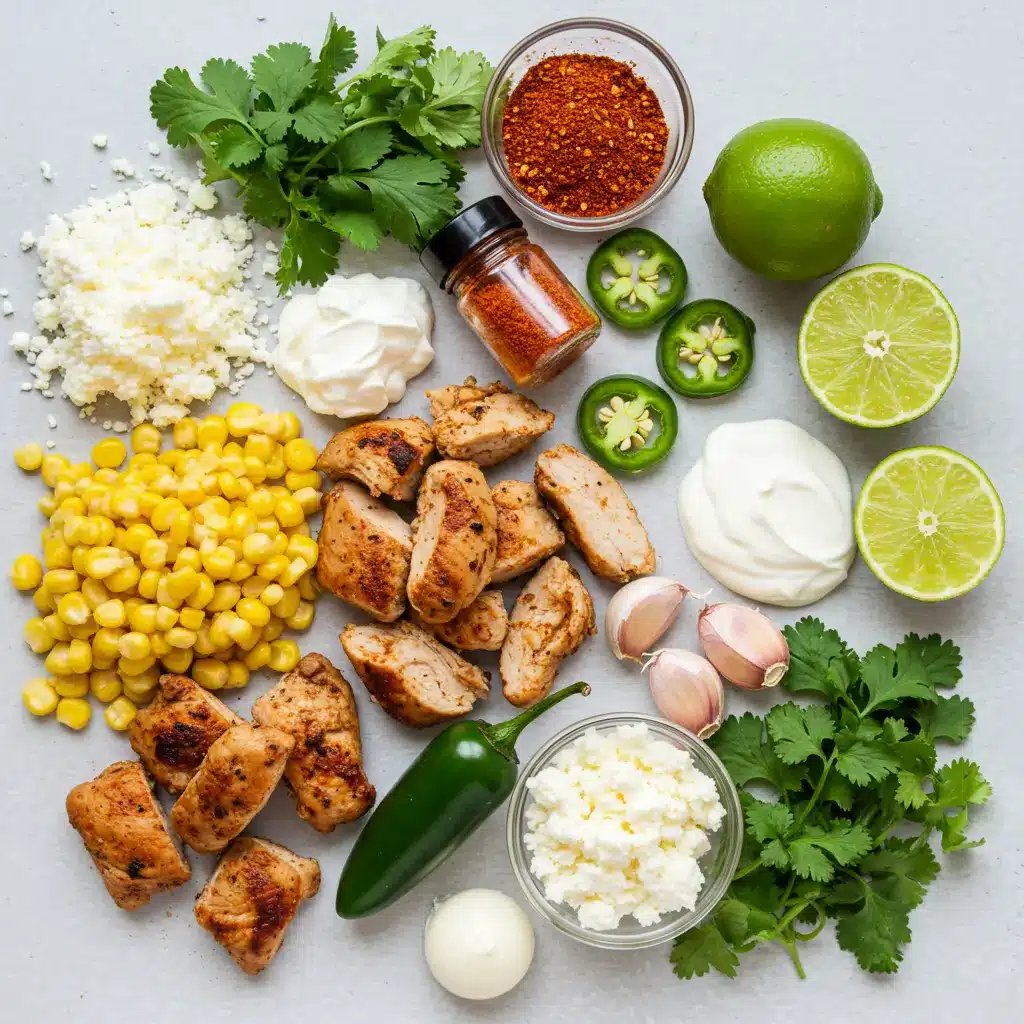 Mexican Street Corn Soup ingredients arranged on table