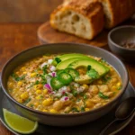 Mexican Street Corn White Chicken Chili served with toppings