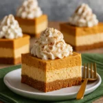 No Bake Pumpkin Cheesecake Bars on rustic table