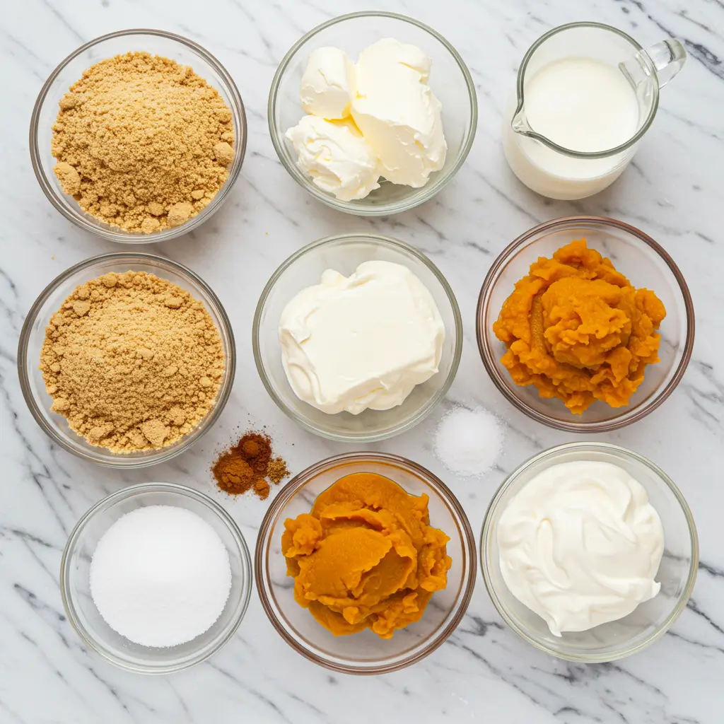 Ingredients for No Bake Pumpkin Cheesecake Bars