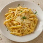 One Pot Creamy Garlic Pasta in a rustic bowl