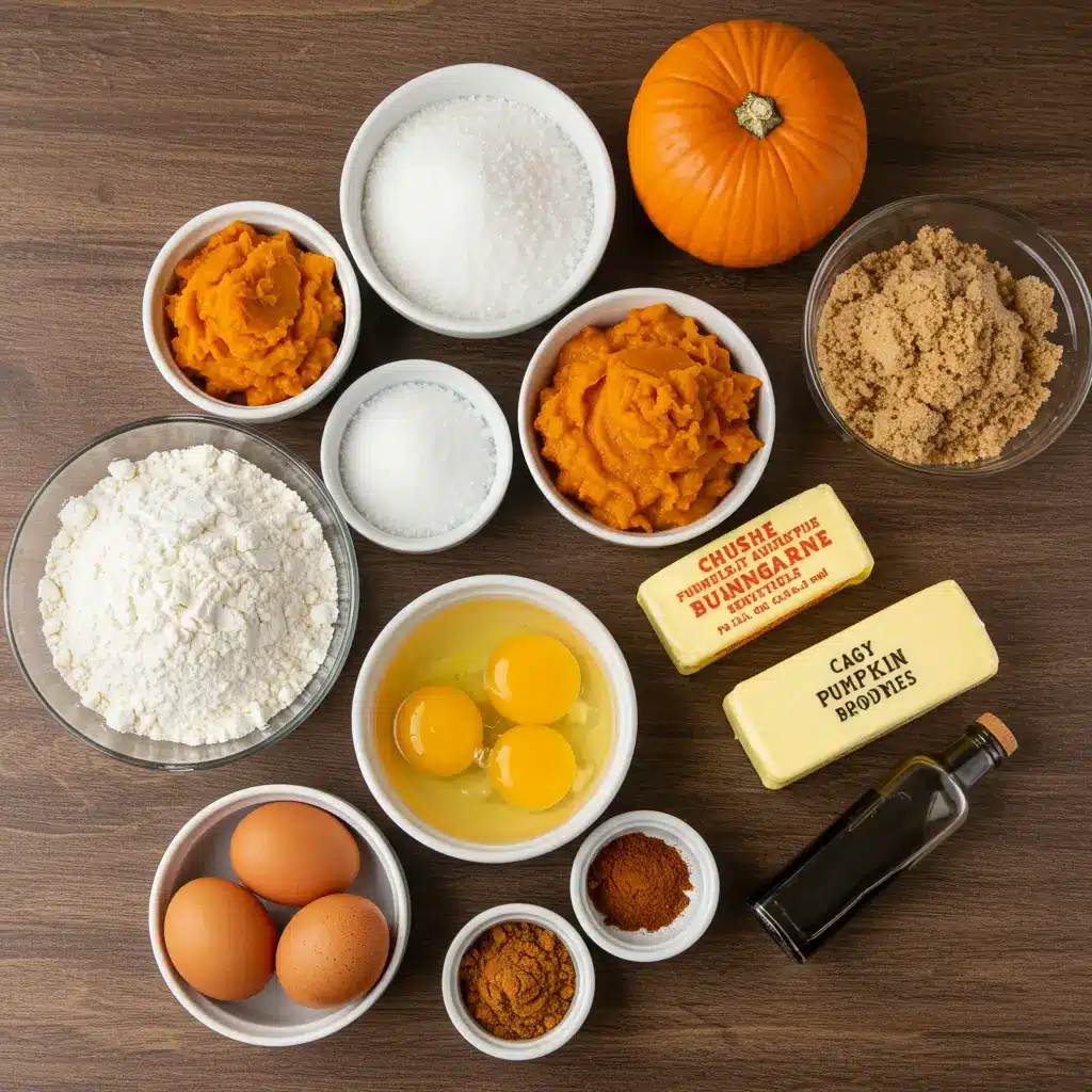 Pumpkin Blondies ingredients flat lay