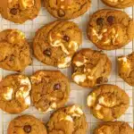 Pumpkin S’mores Cookies with marshmallows and chocolate