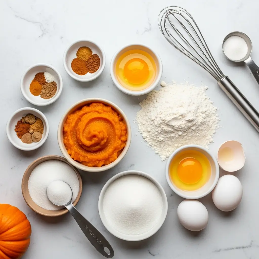 Pumpkin Snickerdoodle Bars ingredients flat lay