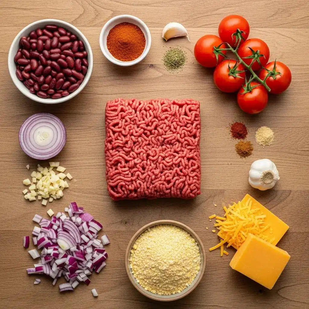 Ingredients for Skillet Chili Cornbread Pot Pie